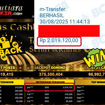 Bukti Withdraw ( 2,019,120,- ) Member Setia MutiaraPoker