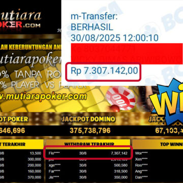 Bukti Withdraw ( 7,307,142,- ) Member Setia MutiaraPoker