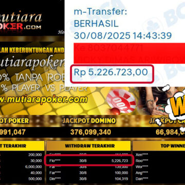 Bukti Withdraw ( 5,226,723,- ) Member Setia MutiaraPoker