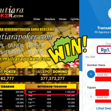 Bukti Withdraw ( 1,100,000,- ) Member Setia MutiaraPoker