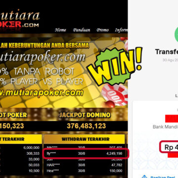Bukti Withdraw ( 4,249,198,- ) Member Setia MutiaraPoker