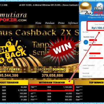 Bukti Withdraw ( 1,100,000,- ) Member Setia MutiaraPoker