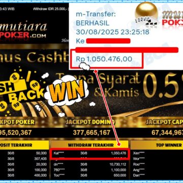 Bukti Withdraw ( 1,050,476,- ) Member Setia MutiaraPoker