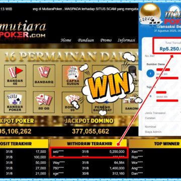 Bukti Withdraw ( 5,250,000,- ) Member Setia MutiaraPoker