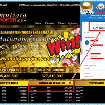 Bukti Withdraw ( 7,360,587,- ) Member Setia MutiaraPoker