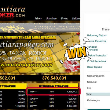 Bukti Withdraw ( 1,859,442,- ) Member Setia MutiaraPoker