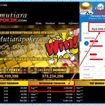 Bukti Withdraw ( 2,000,000,- ) Member Setia MutiaraPoker