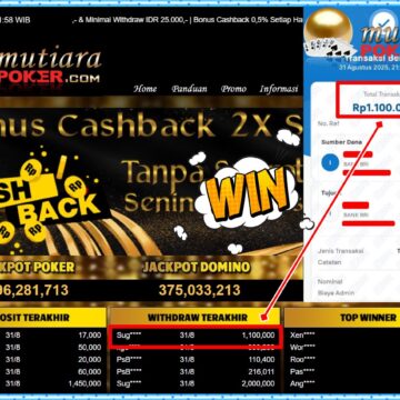 Bukti Withdraw ( 1,100,000,- ) Member Setia MutiaraPoker