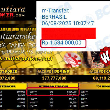 Bukti Withdraw ( 1,534,000,- ) Member Setia MutiaraPoker