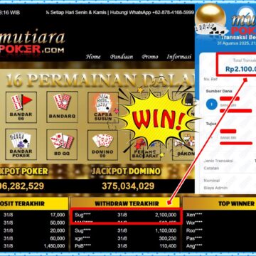 Bukti Withdraw ( 2,100,000,- ) Member Setia MutiaraPoker
