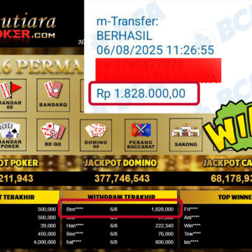 Bukti Withdraw ( 1,828,000,- ) Member Setia MutiaraPoker