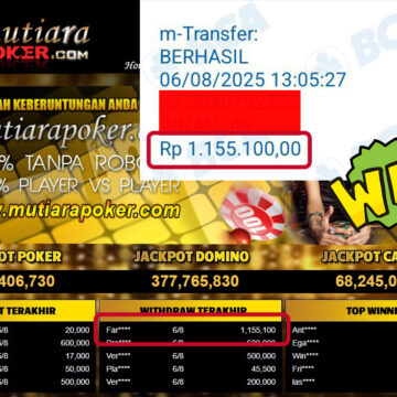 Bukti Withdraw ( 1,155,100,- ) Member Setia MutiaraPoker