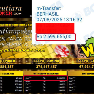 Bukti Withdraw ( 2,599,655,- ) Member Setia MutiaraPoker