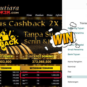 Bukti Withdraw ( 1,000,209,- ) Member Setia MutiaraPoker