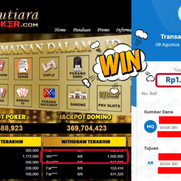 Bukti Withdraw ( 1,500,000,- ) Member Setia MutiaraPoker