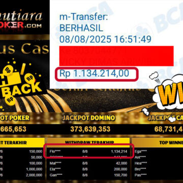 Bukti Withdraw ( 1,134,214,- ) Member Setia MutiaraPoker