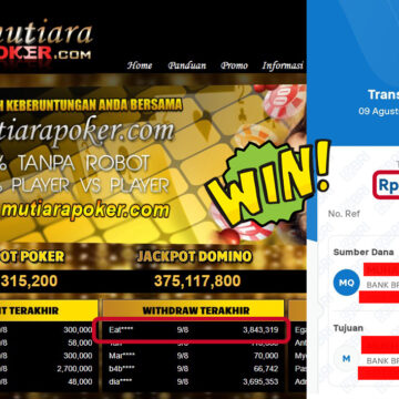 Bukti Withdraw ( 3,843,319,- ) Member Setia MutiaraPoker