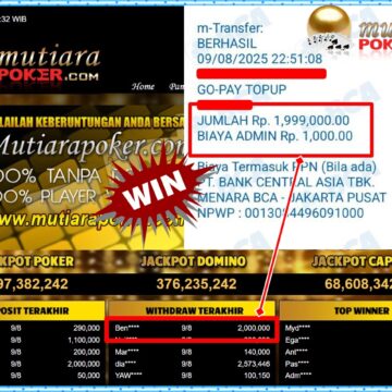 Bukti Withdraw ( 2,000,000,- ) Member Setia MutiaraPoker