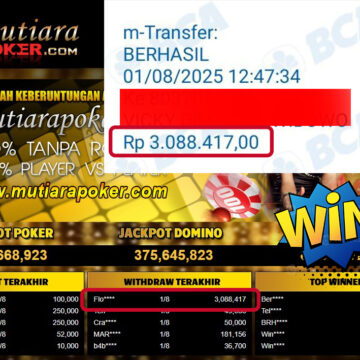 Bukti Withdraw ( 3,088,417,- ) Member Setia MutiaraPoker