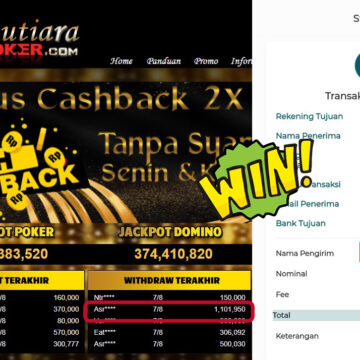 Bukti Withdraw ( 1,101,950,- ) Member Setia MutiaraPoker
