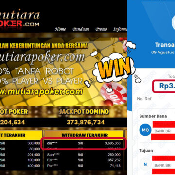 Bukti Withdraw ( 3,695,353,- ) Member Setia MutiaraPoker