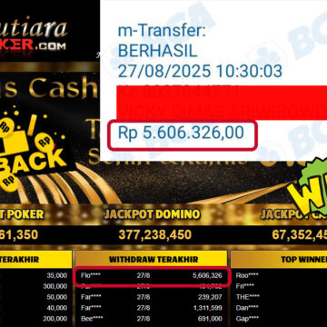 Bukti Withdraw ( 5,606,326,- ) Member Setia MutiaraPoker