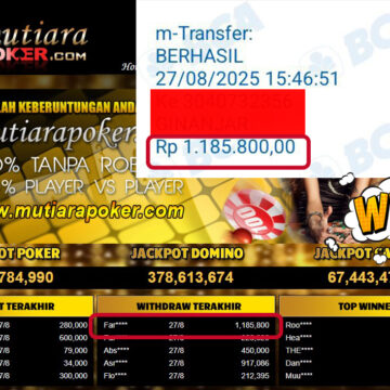 Bukti Withdraw ( 1,185,800,- ) Member Setia MutiaraPoker