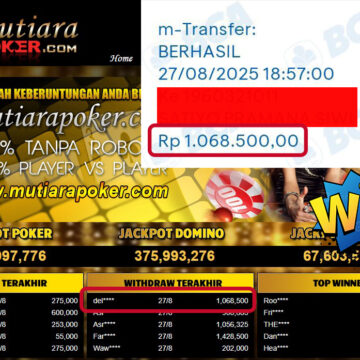 Bukti Withdraw ( 1,068,500,- ) Member Setia MutiaraPoker