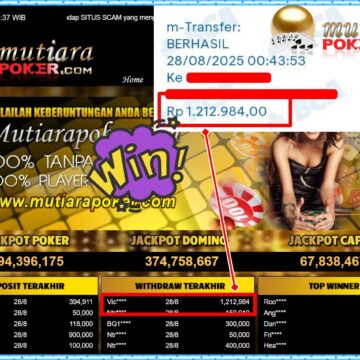 Bukti Withdraw ( 1,212,984,- ) Member Setia MutiaraPoker