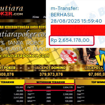Bukti Withdraw ( 2,654,178,- ) Member Setia MutiaraPoker