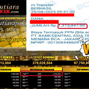 Bukti Withdraw ( 1,315,947,- ) Member Setia MutiaraPoker