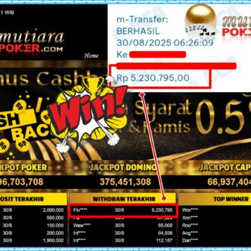 Bukti Withdraw ( 5,230,795,- ) Member Setia MutiaraPoker