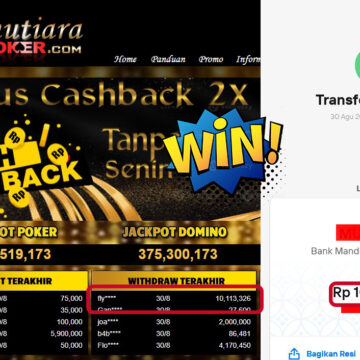Bukti Withdraw ( 10,113,326,- ) Member Setia MutiaraPoker