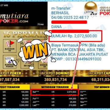 Bukti Withdraw ( 2,072,500,- ) Member Setia MutiaraPoker