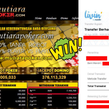 Bukti Withdraw ( 7,105,700,- ) Member Setia MutiaraPoker