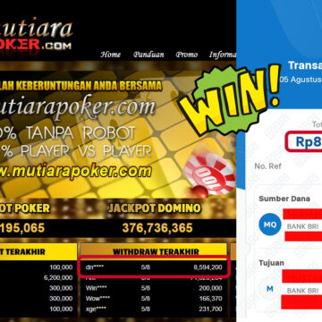 Bukti Withdraw ( 8,594,200,- ) Member Setia MutiaraPoker
