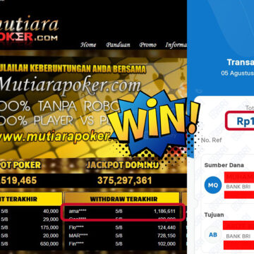 Bukti Withdraw ( 1,186,611,- ) Member Setia MutiaraPoker