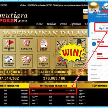 Bukti Withdraw ( 1,125,830,- ) Member Setia MutiaraPoker