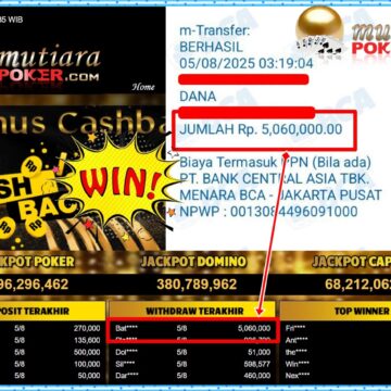 Bukti Withdraw ( 5,060,000,- ) Member Setia MutiaraPoker