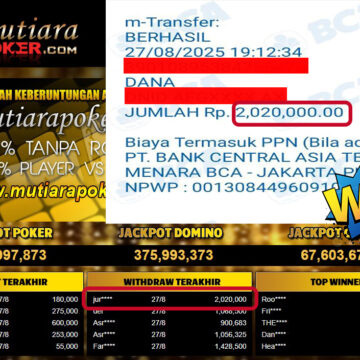 Bukti Withdraw ( 2,020,000,- ) Member Setia MutiaraPoker