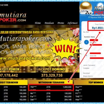 Bukti Withdraw ( 1,850,000,- ) Member Setia MutiaraPoker
