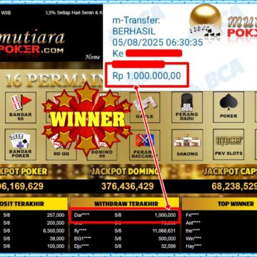 Bukti Withdraw ( 1,000,000,- ) Member Setia MutiaraPoker