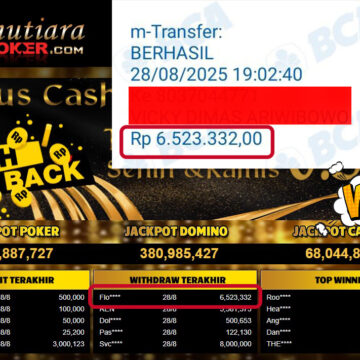 Bukti Withdraw ( 6,523,332,- ) Member Setia MutiaraPoker