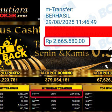 Bukti Withdraw ( 2,665,580,- ) Member Setia MutiaraPoker