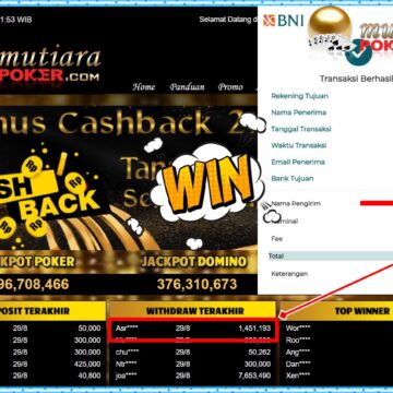 Bukti Withdraw ( 1,451,193,- ) Member Setia MutiaraPoker