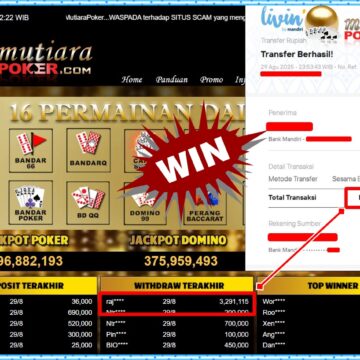 Bukti Withdraw ( 3,291,115,- ) Member Setia MutiaraPoker