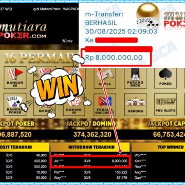 Bukti Withdraw ( 8,000,000,- ) Member Setia MutiaraPoker
