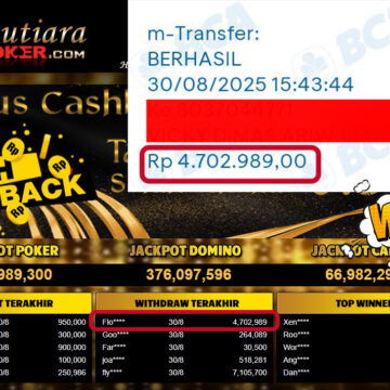 Bukti Withdraw ( 4,702,989,- ) Member Setia MutiaraPoker