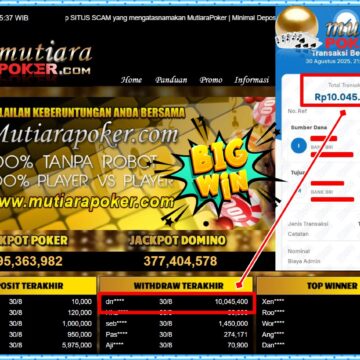 Bukti Withdraw ( 10,045,400,- ) Member Setia MutiaraPoker