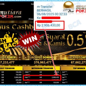 Bukti Withdraw ( 2,906,430,- ) Member Setia MutiaraPoker